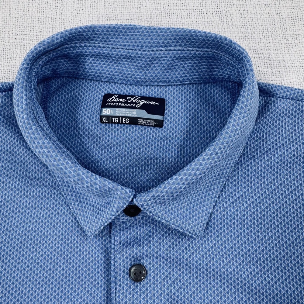Ben Hogan Performance Mens XL Blue Textured Diamond Print Golf Polo Shirt XL